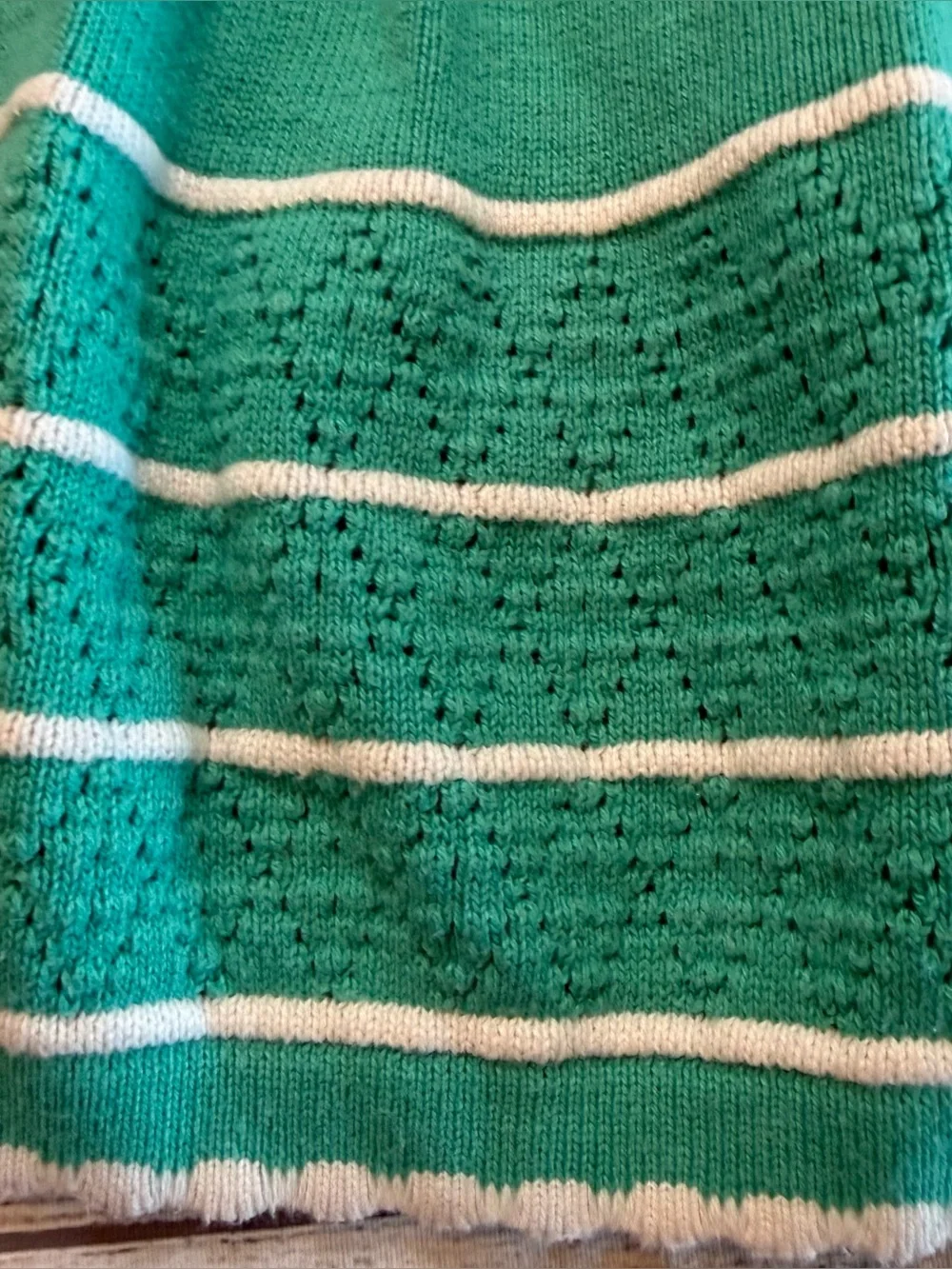 Girls' Emerald Knit Dress with Ivory Trim and Bow Accents